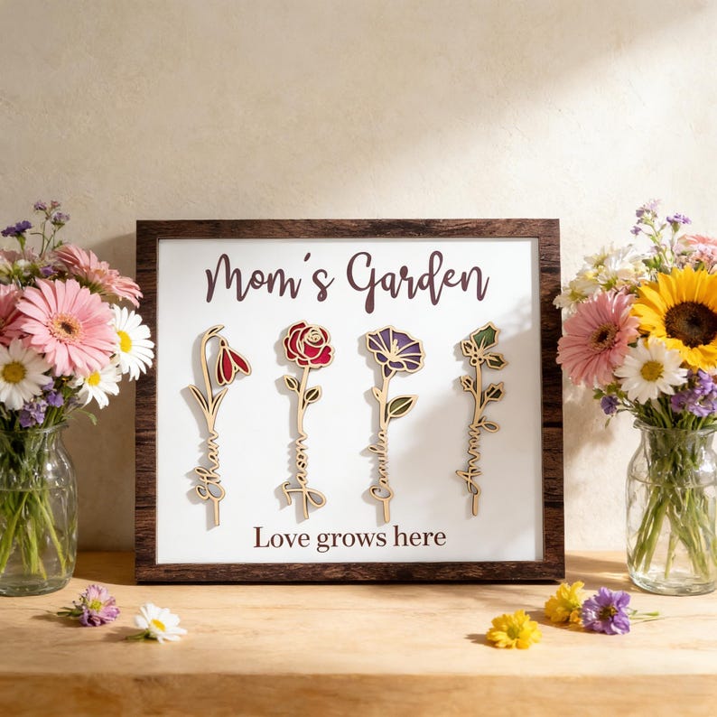 Custom Birth Flower Garden Frame,Personalized Family Sign,Mom's Garden,Mothers Day Gift,Gift for Mom,Wooden Flower Sign,Mother Daughter Gift