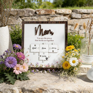 Personalized Mom Puzzle Sign,Mother's Day Gift from Kids Husband,Piece That Holds Us Together Grandma Gift,Customized Puzzle Pieces Sign