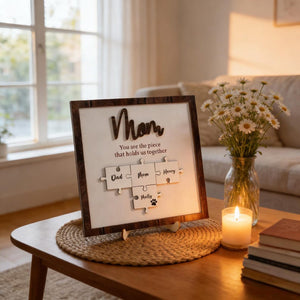 Personalized Mom Puzzle Sign,Mother's Day Gift from Kids Husband,Piece That Holds Us Together Grandma Gift,Customized Puzzle Pieces Sign