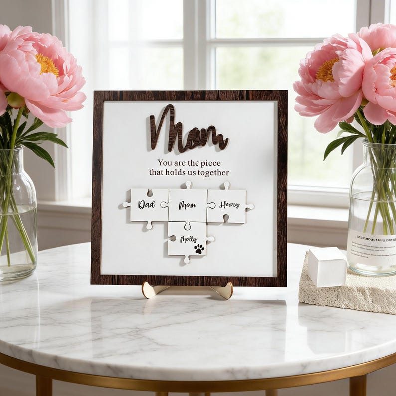 Personalized Mom Puzzle Sign,Mother's Day Gift from Kids Husband,Piece That Holds Us Together Grandma Gift,Customized Puzzle Pieces Sign