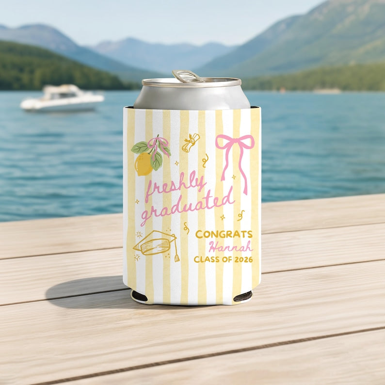 Custom Freshly Graduated Can Cozies, 2026 Graduation Favors, Graduation Party Decor, Class of 2026 Can Coolers, Graduation Party Keepsake