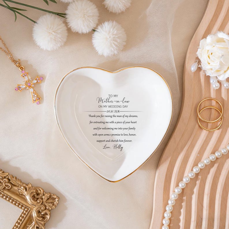 Personalized Mother-in-Law Gift for Mother of the Groom Wedding Ring Dish, Ceramic Trinket Tray, Mom Gift from Bride, Custom Ring Dish