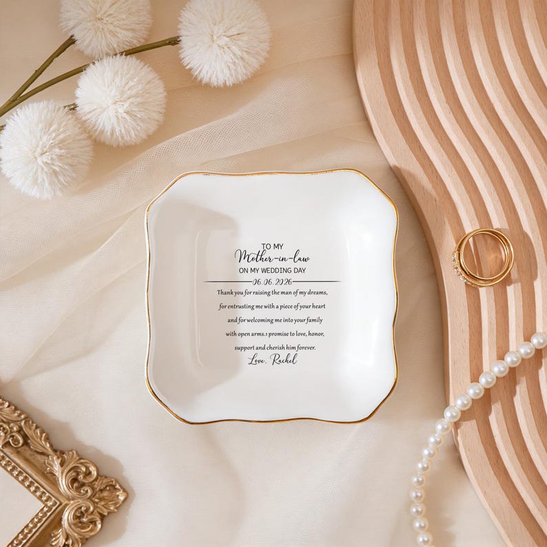 Personalized Mother-in-Law Gift for Mother of the Groom Wedding Ring Dish, Ceramic Trinket Tray, Mom Gift from Bride, Custom Ring Dish