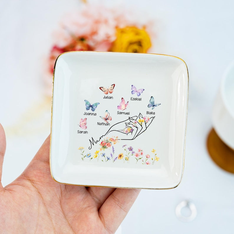 Personalized Mother s Day Gift for Mom Jewelry Dish Floral Ring Dish For Mom Gift from Kids,Mothers Day Gift for Mom Nana Mimi Grandma Gifts