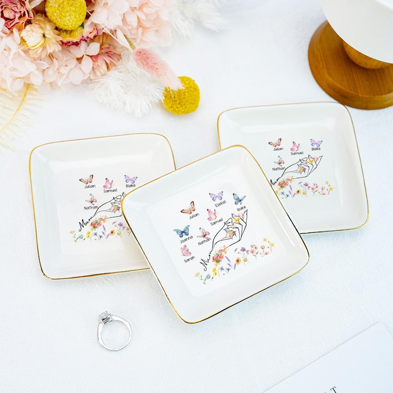 Personalized Mother s Day Gift for Mom Jewelry Dish Floral Ring Dish For Mom Gift from Kids,Mothers Day Gift for Mom Nana Mimi Grandma Gifts