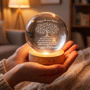 Personalized Retirement Crystal Ball Light Night, Happy Retirement LED Light,Custom Retirement Gift For Boss Co Worker, Retired Gift For Her