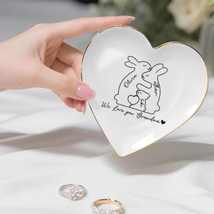 Personalized Bunny Family Jewelry Dish, Custom Ring Dish for Mom, Grandma Trinket Tray with Grandkids Names, Mother's Day Gift, Nana Gift