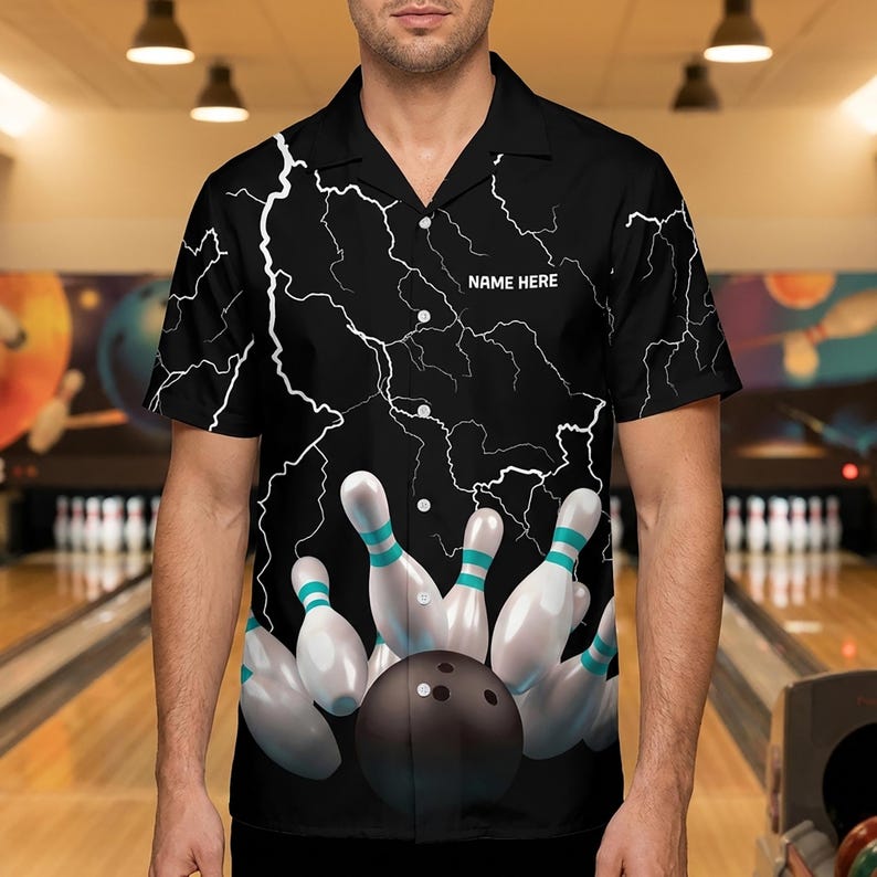 Custom Lightning Strike Bowling Shirt, Personalized Team Uniform, Player Name