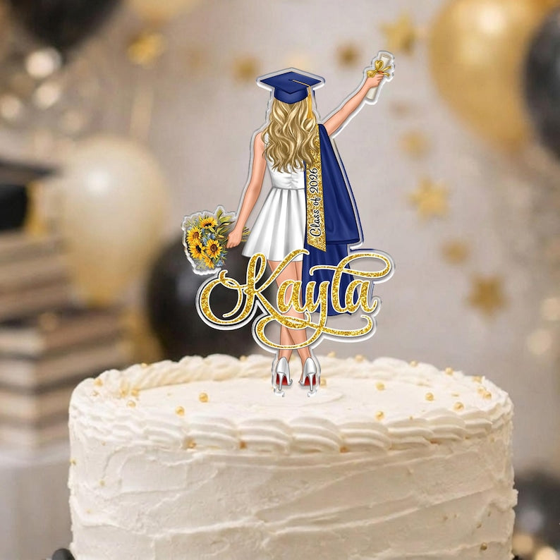 Custom Graduation Cake Topper For Girls, Class Of 2026 Cake Topper, Grad Party Decor, Senior Gift For Daughter, Graduation Gifts For Her
