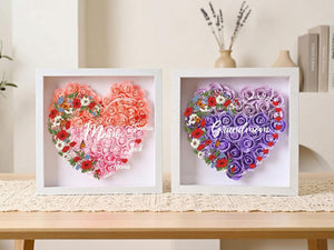 Personalized Rose Heart Shadow Box for Mom, Custom Kids Names Floral Frame, Mother s Day Gift for Mommy Grandma Nana, Family Keepsake Decor