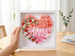 Personalized Rose Heart Shadow Box for Mom, Custom Kids Names Floral Frame, Mother s Day Gift for Mommy Grandma Nana, Family Keepsake Decor