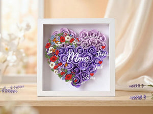 Personalized Rose Heart Shadow Box for Mom, Custom Kids Names Floral Frame, Mother s Day Gift for Mommy Grandma Nana, Family Keepsake Decor