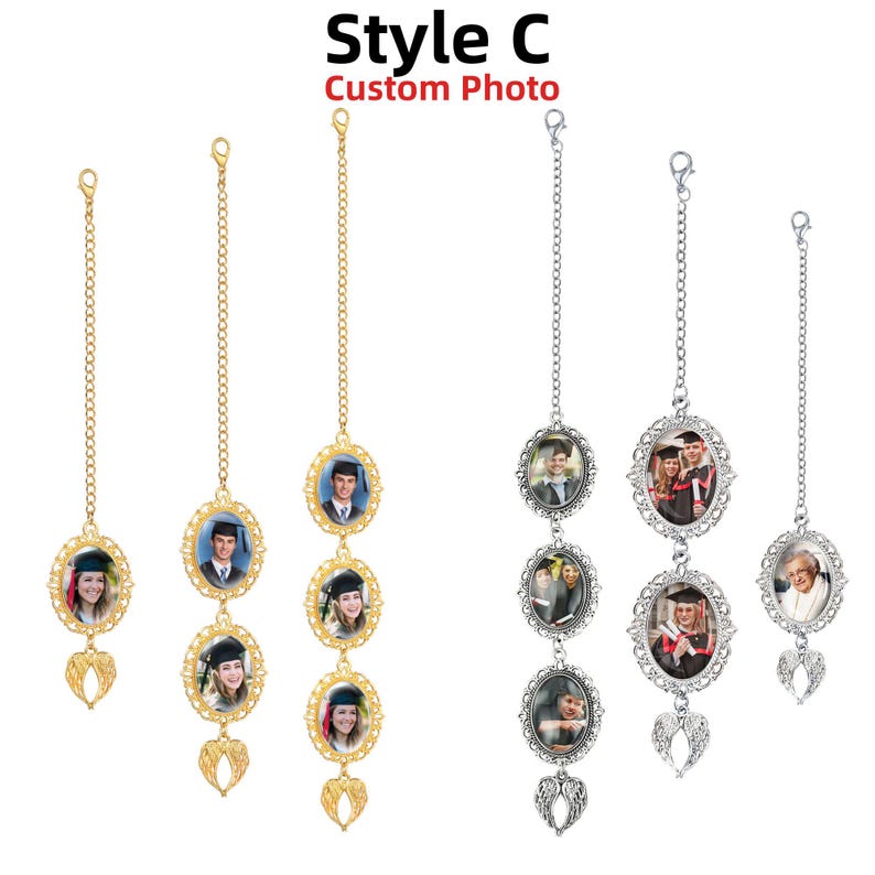 Custom Graduation Memorial Photo Charm, Angel Wing Tassel Hanging for Grad Cap, Personalized Graduation Keepsake