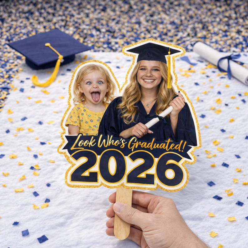 Custom Vintage Childhood Photo Graduation Face Fan, Personalized Graduation Gift, Class Of 2026 Senior Bestie Prop, Funny High School Grad