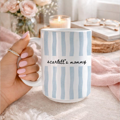 Custpom New Mom Mug: Custom Stripe Coffee Cup First Time Mom Gift, New Parent Gift, Mother's Gift, Future Mom Gift, New Baby Gift for Mom