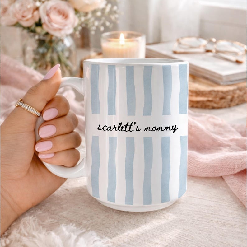 Custpom New Mom Mug: Custom Stripe Coffee Cup First Time Mom Gift, New Parent Gift, Mother's Gift, Future Mom Gift, New Baby Gift for Mom