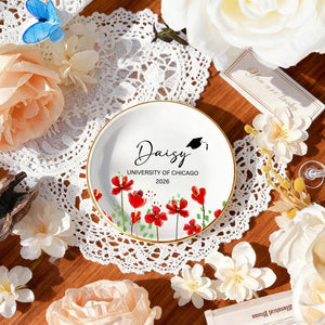 Personalized Wildflower Graduation Ring Dish, Class of 2026 Jewelry Tray with Name, Daughter Grad Gift for Her, Custom Graduation Keepsake