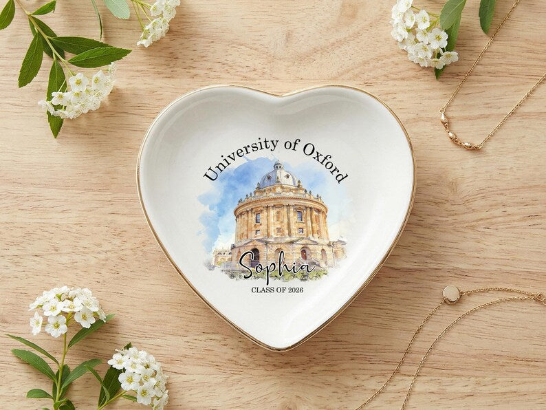 Custom University Photo Trinket Dish, Personalized Ceramic Jewelry Tray, Graduation Gift for Daughter, Class of 2026 Graduate Keepsake