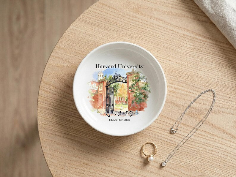 Custom University Photo Trinket Dish, Personalized Ceramic Jewelry Tray, Graduation Gift for Daughter, Class of 2026 Graduate Keepsake