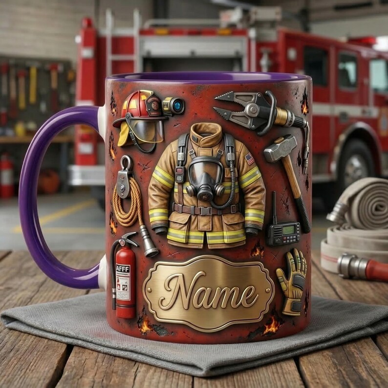Fire Fighter Mug 3D, Faux 3D Mug, Firefighter Gift Idea, Fireman Coffee Mug, First Responder Mug, Gift for Hero