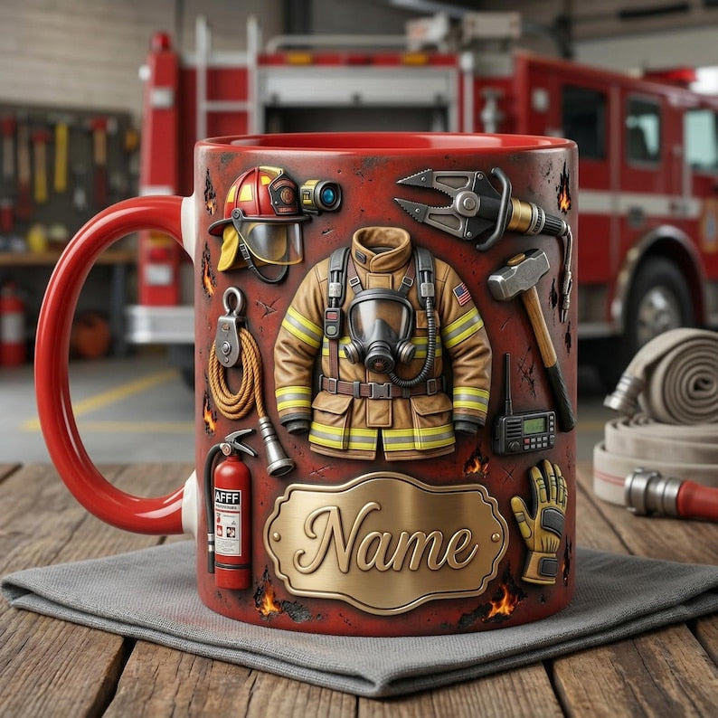 Fire Fighter Mug 3D, Faux 3D Mug, Firefighter Gift Idea, Fireman Coffee Mug, First Responder Mug, Gift for Hero