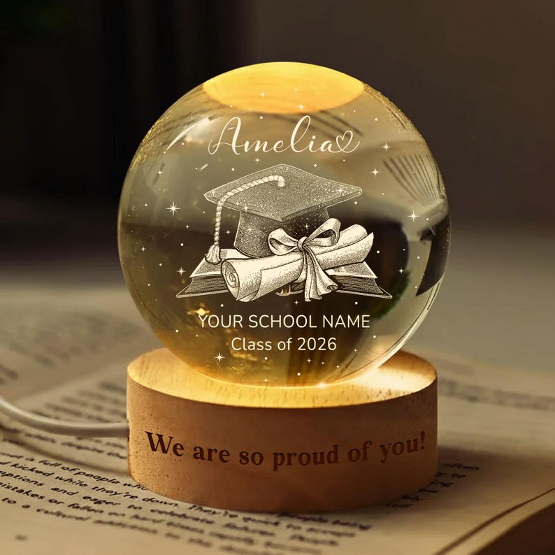 Personalized Graduation Gift, Class of 2026 Crystal Ball Night Light, Graduation Day, Graduation Gift For Senior Congrats on your graduation