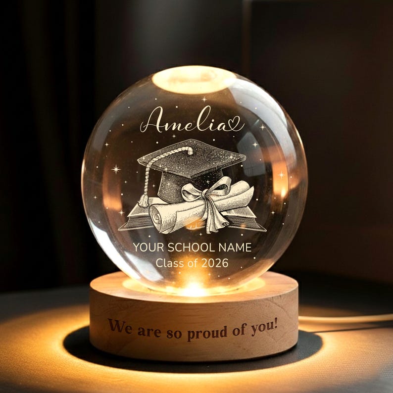 Personalized Graduation Gift, Class of 2026 Crystal Ball Night Light, Graduation Day, Graduation Gift For Senior Congrats on your graduation