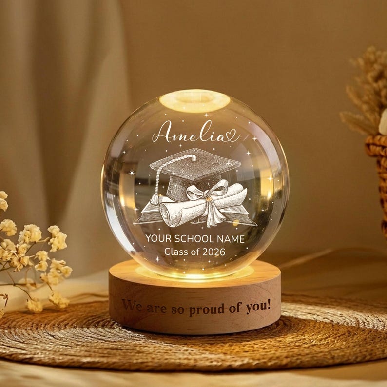 Personalized Graduation Gift, Class of 2026 Crystal Ball Night Light, Graduation Day, Graduation Gift For Senior Congrats on your graduation