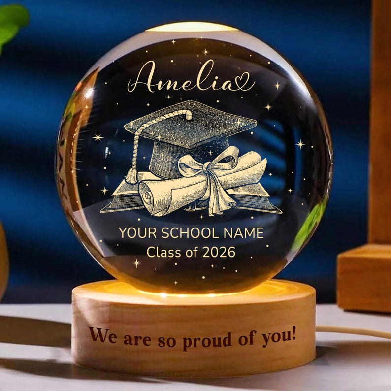 Personalized Graduation Gift, Class of 2026 Crystal Ball Night Light, Graduation Day, Graduation Gift For Senior Congrats on your graduation