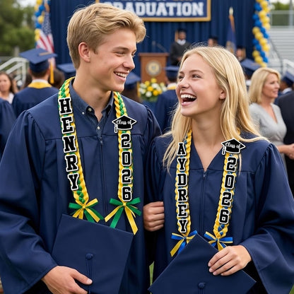 Personalized Ribbon Graduation Lei, Custom Name Grad Lei with Satin Ribbons, Class of 2026 Gift, Senior Celebration Accessory