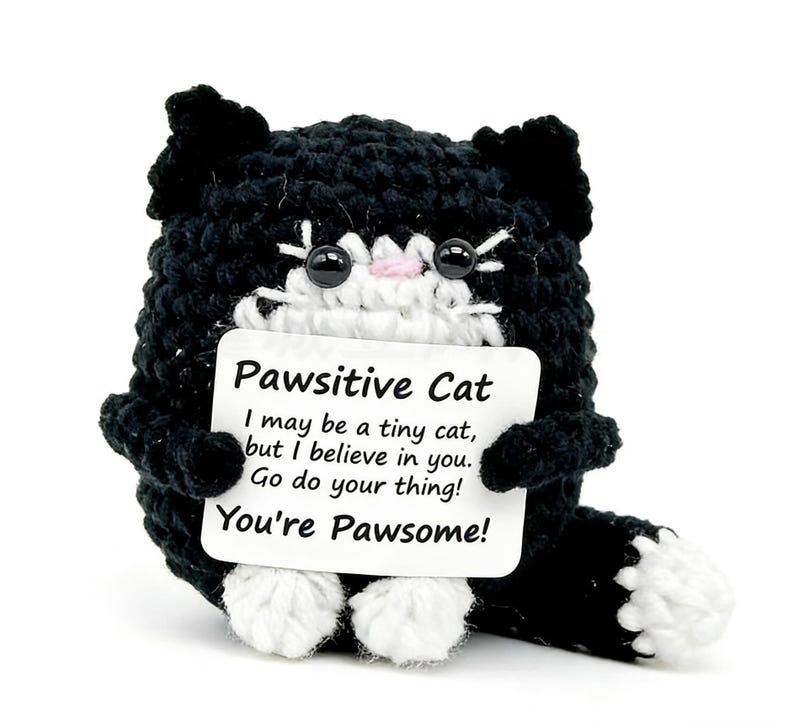 Emotional Support Desk Buddy, Custom Crochet Cat Doll, Funny Coworker Gift, Pawsitive Affirmation Decor, Cat Lover Gift, Cheer Up Gift