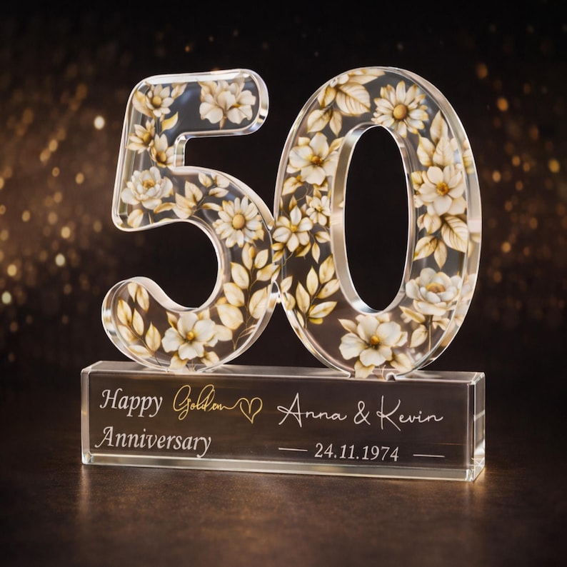 Personalized 50th Anniversary Gift, Golden Anniversary Block, Anniversary Gifts, 50th Anniversary Gift for Husband Wife Parents