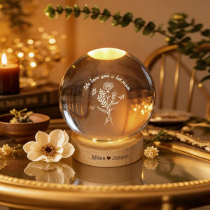 Custom Family Birth Flowers Lamp,Mother s Gifts for Grandma Mom Nana,Personalized Floral Crystal Ball Night Ligh with Your Name,Gift for Her