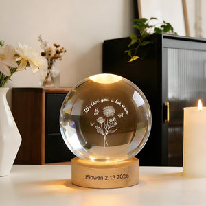 Custom Family Birth Flowers Lamp,Mother s Gifts for Grandma Mom Nana,Personalized Floral Crystal Ball Night Ligh with Your Name,Gift for Her