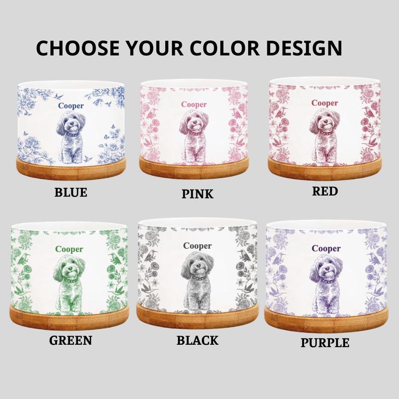 Toile De Jouy Flower Pet Photo - Custom Pet Flower Pot, Personalized Pet Memorial Planter, Dog Loss Remembrance Gift,Dog Lover, Dog Mom Gift