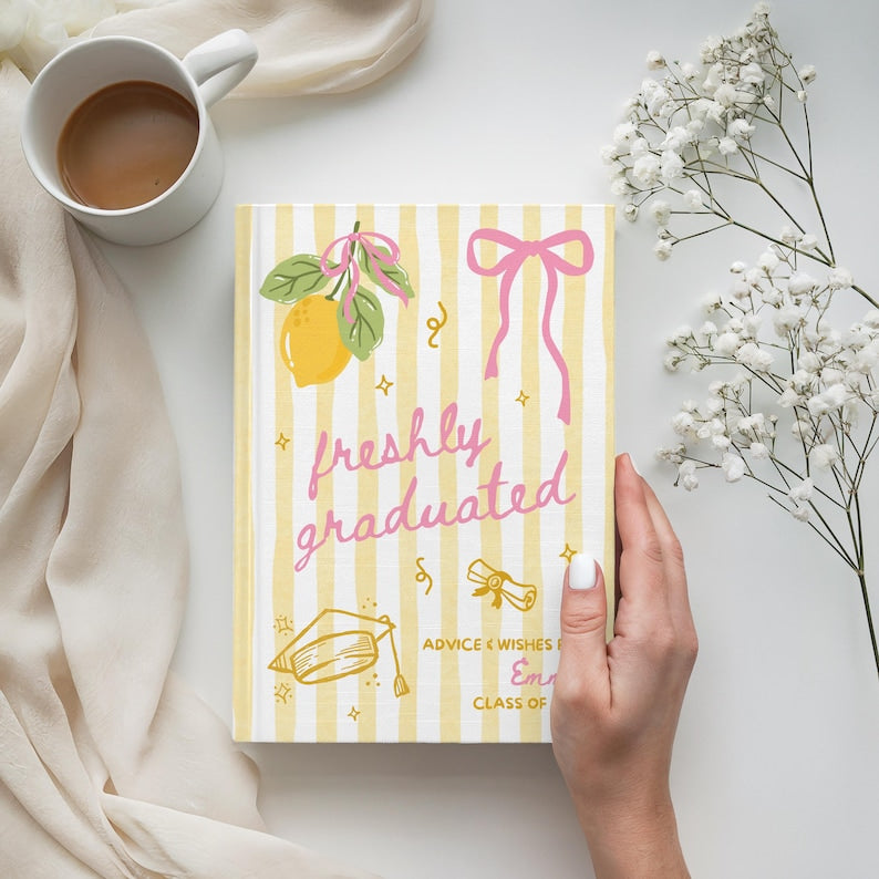Personalized Freshly Graduated Book, Custom Graduation Guestbook, High School Graduation Messages, Book Lover Grad Party Book