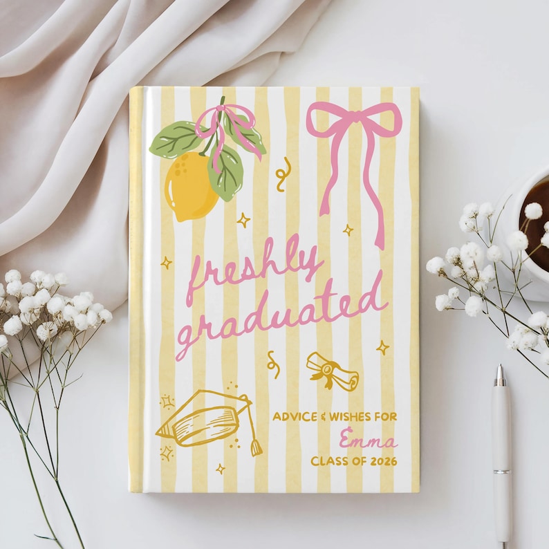 Personalized Freshly Graduated Book, Custom Graduation Guestbook, High School Graduation Messages, Book Lover Grad Party Book