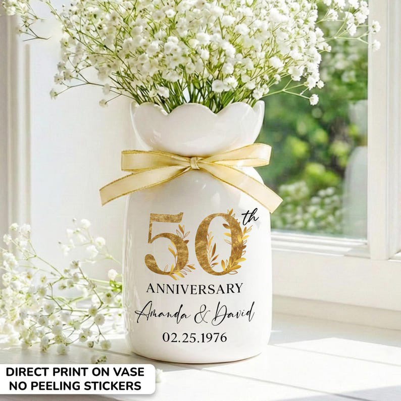 50th Anniversary Flower Vase,50th Wedding Anniversary Gift,50 Year Wedding Gift,50th Married Gift for Parents,Golden Wedding Gift For Couple