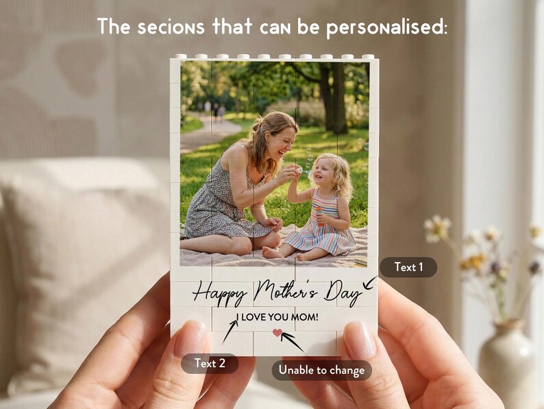 Personalized Mother s Day Gift for Mom, Custom Photo Building Block Puzzle, Picture Keepsake for New Mom, Gift from Daughter Son, Fun Gift