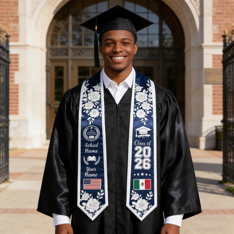 Custom Graduation Stole With Name&Logo, Personalized School Color Graduation Sash