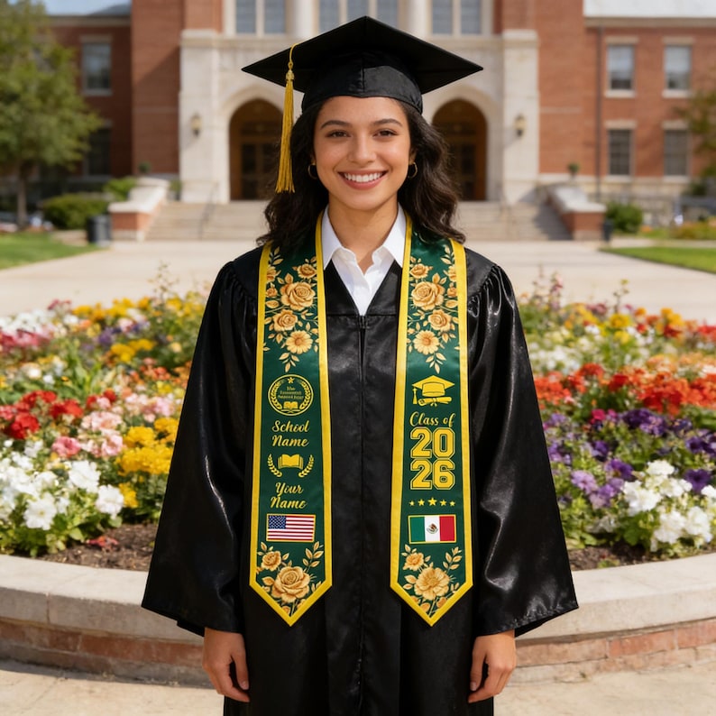 Custom Graduation Stole With Name&Logo, Personalized School Color Graduation Sash