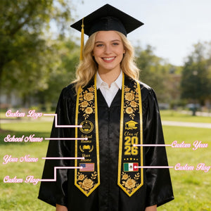 Custom Graduation Stole With Name&Logo, Personalized School Color Graduation Sash