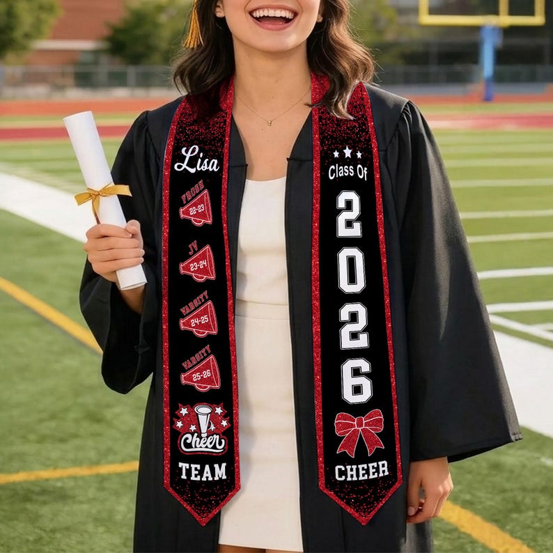 Personalized Cheerleading Sash for Senior Night, Custom Cheer Gifts for Girl, Class of 2026 Cheerleader Graduation Gift, Graduation Stoles