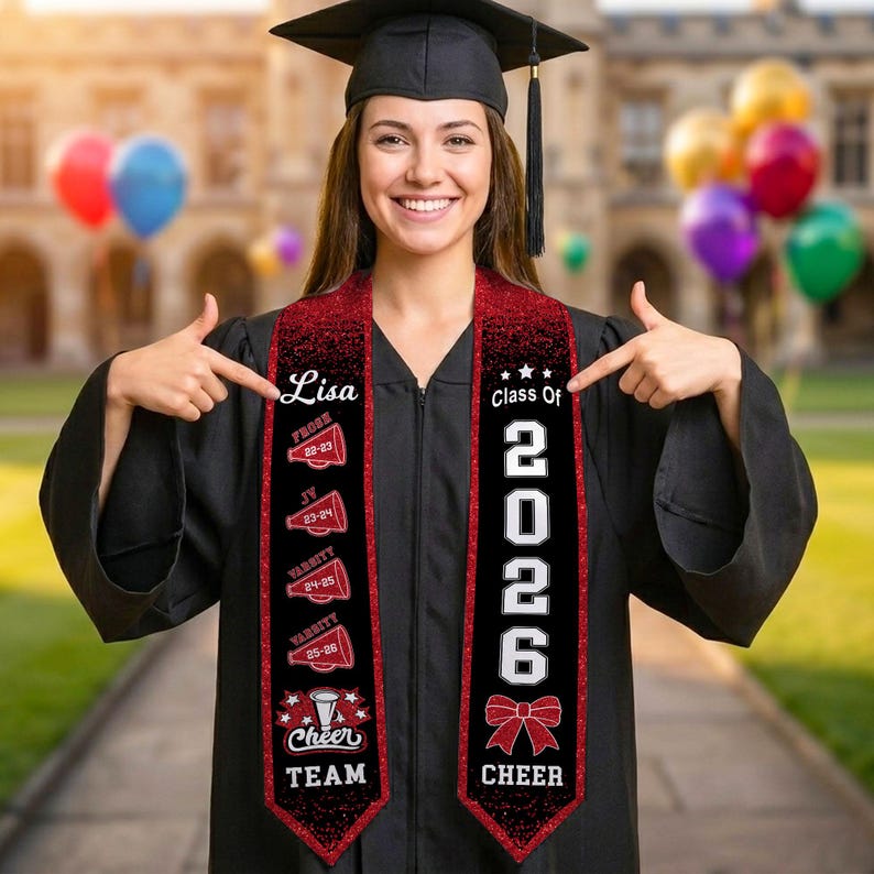 Personalized Cheerleading Sash for Senior Night, Custom Cheer Gifts for Girl, Class of 2026 Cheerleader Graduation Gift, Graduation Stoles