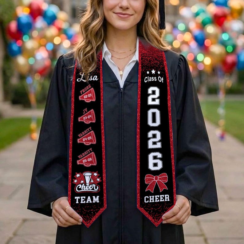 Personalized Cheerleading Sash for Senior Night, Custom Cheer Gifts for Girl, Class of 2026 Cheerleader Graduation Gift, Graduation Stoles