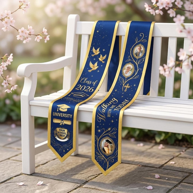 Personalized Memorial Graduation Stole, Custom Gift from Photo In Loving Memory Grad Sash Class of 2026, Mom Gifts for Daughter New Graduate