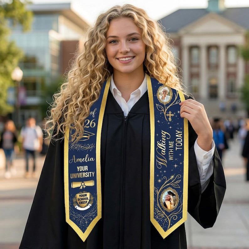 Personalized Memorial Graduation Stole, Custom Gift from Photo In Loving Memory Grad Sash Class of 2026, Mom Gifts for Daughter New Graduate
