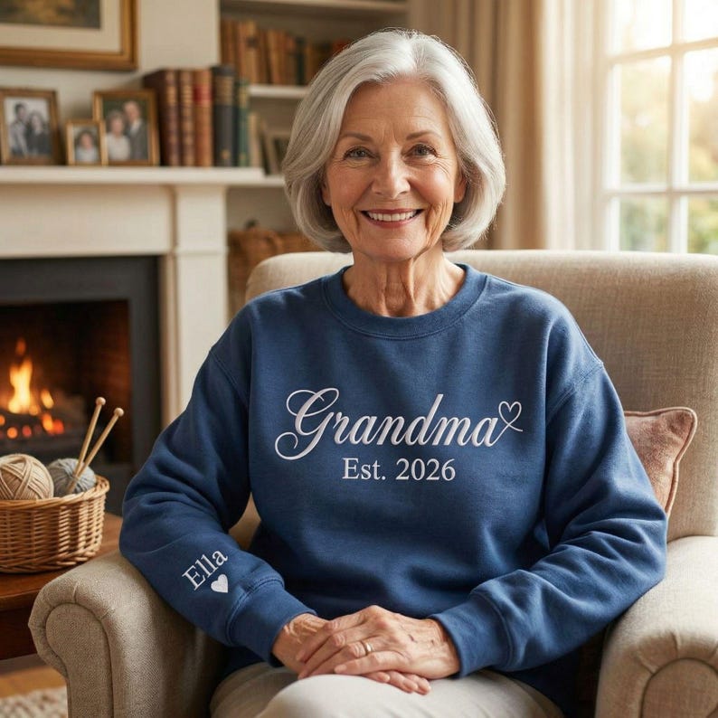 Custom Embroidered Mama Grandma Sweatshirt & Hoodie, Name On Sleeve With Heart, Gift For New Mom, Mothers Day Gifts