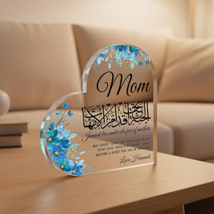 Islamic Mom Gift Acrylic Heart Block, Arabic Calligraphy Mom Plaque, Jannah Lies Under Mother s Feet Gift, Muslim Mothers Day Gift, Dua Gift