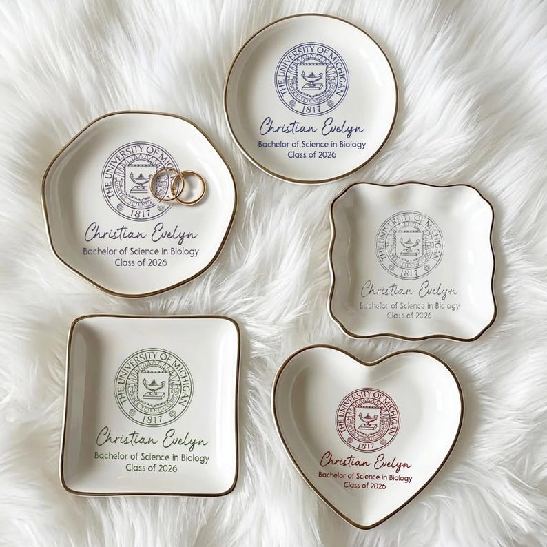 Custom College Logo Graduation Ring Dish, Personalized University Logo Grad Gifts for Her, Class of 2026